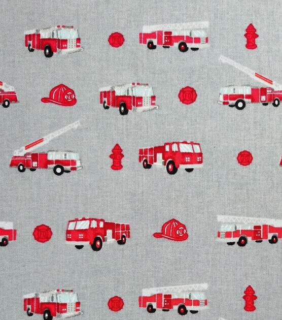 Fire Trucks Linear Nursery Cotton Fabric