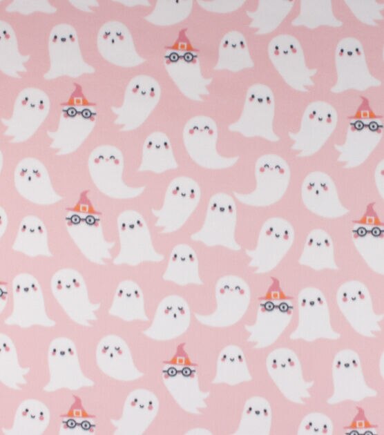 Blizzard Fleece Halloween Ghosts On Pink Fabric