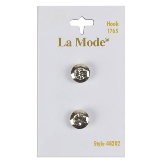 La Mode 3/8" Crystal & Silver Shank Buttons 2pk