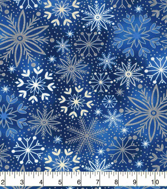 Silver Snowflakes on White Christmas Foil Cotton Fabric, , hi-res, image 2