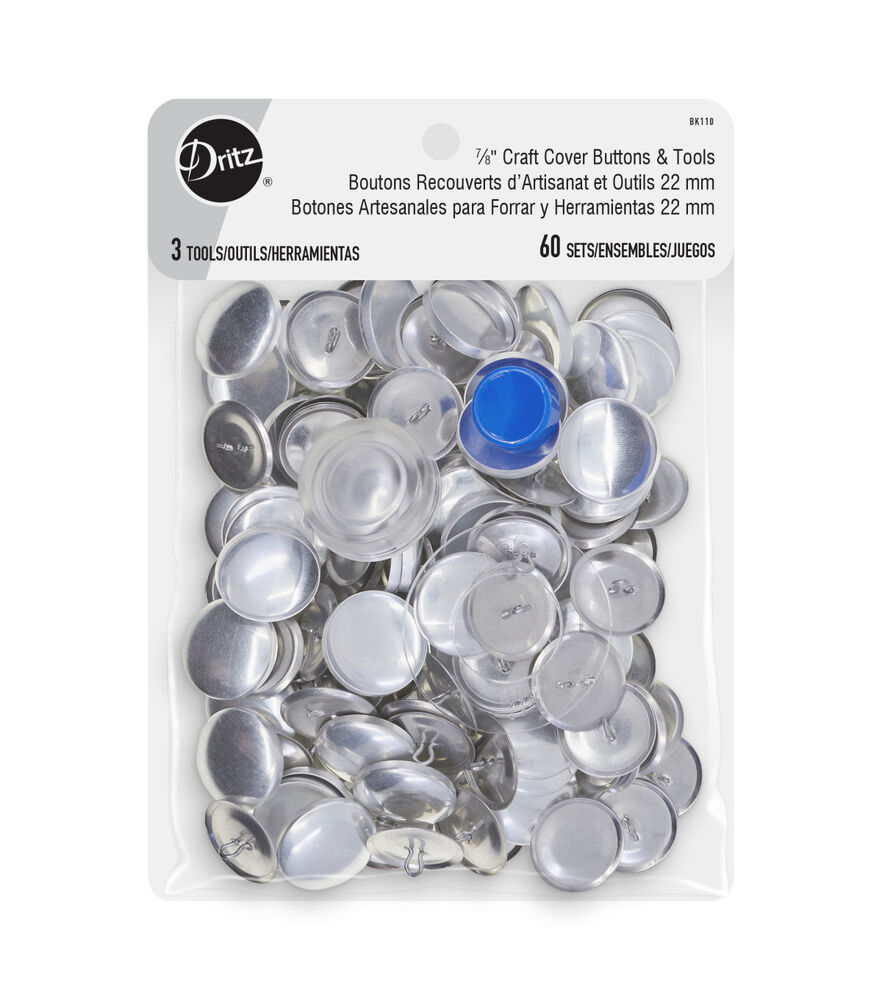 Dritz 7∕8" Craft Cover Buttons & Tools, 60 Sets, Size 36, swatch