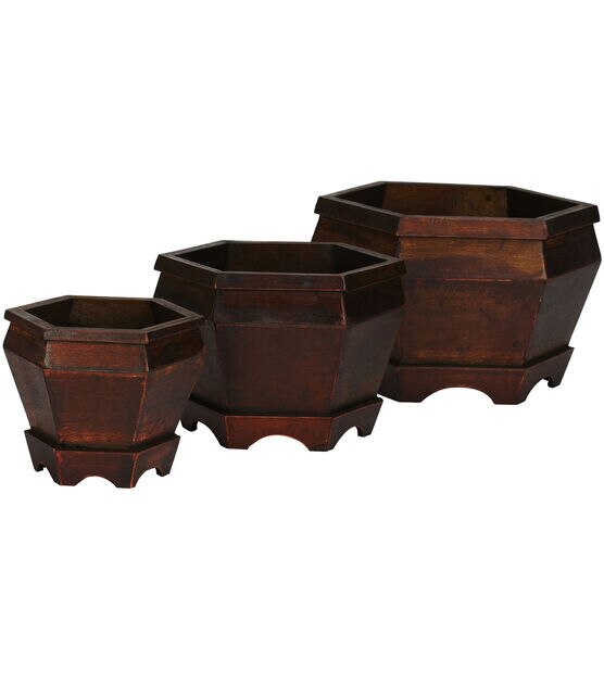 Nearly Natural 3ct Wooden Hexagon Decorative Planter