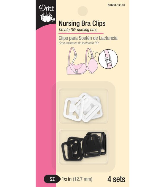 Dritz 1/2" Nursing Bra Clips, 4 Sets, Black & White