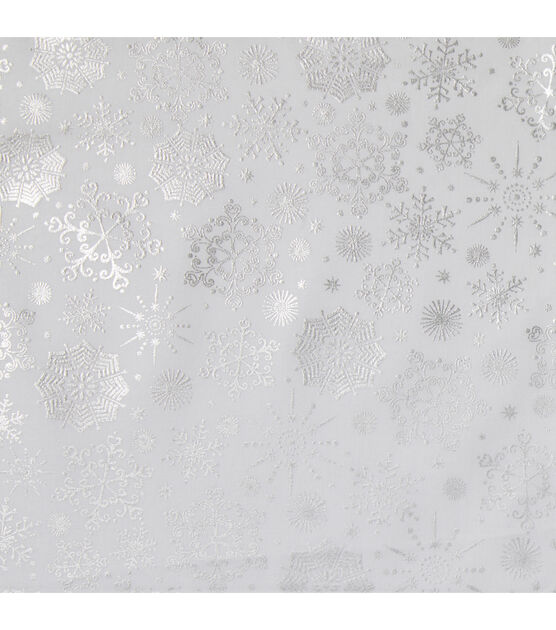 Silver Snowflakes on White Glitter Christmas Cotton Fabric