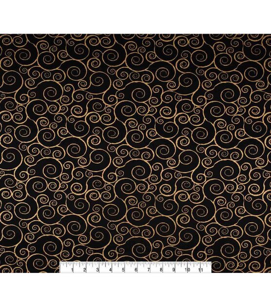 Swirls on Black Quilt Metallic Cotton Fabric by Keepsake Calico, , hi-res, image 2