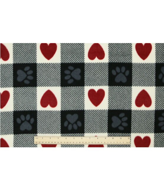 Paws & Hearts on Buffalo Checks Anti Pill Fleece Fabric, , hi-res, image 4