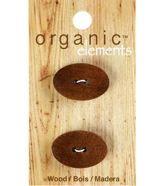 Organic Elements 1" Wood Oval 2 Hole Buttons 2pk, , hi-res, image 1