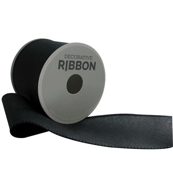 Decorative Ribbon 2.5''x12' Linen Ribbon Solid Black