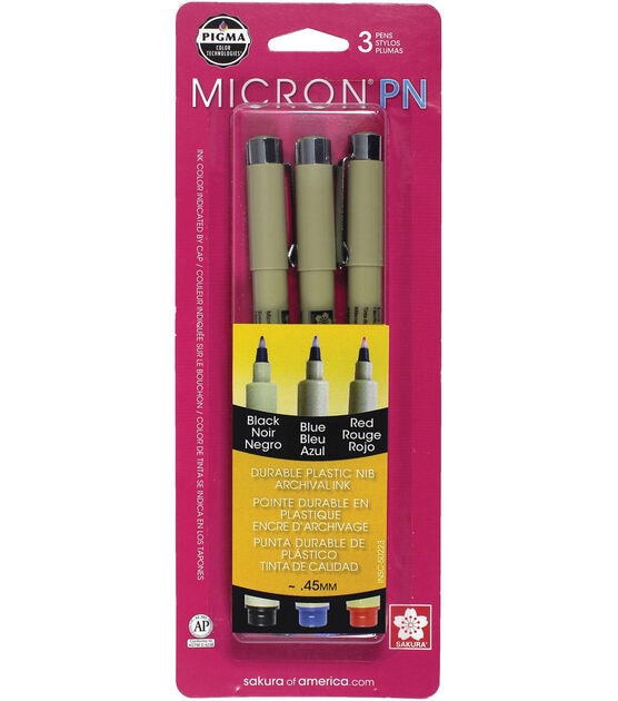 Pigma Micron PN 3 pk Pens Black, Blue & Red