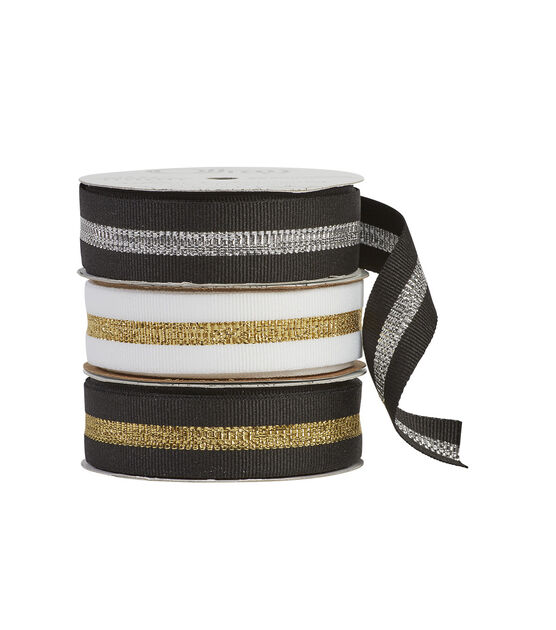 Offray 7/8" x 9' Sparkle Stripes Grosgrain Ribbon, , hi-res, image 1