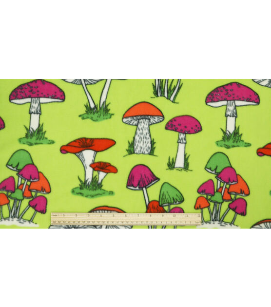 Funky Mushrooms on Green Anti Pill Fleece Fabric, , hi-res, image 4