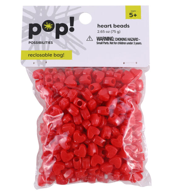 POP! Possibilities 9mm Heart Pony Beads - Red