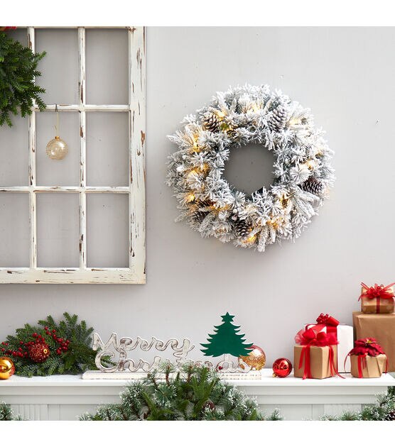 Nearly Natural Flocked Christmas Wreath 20", , hi-res, image 4