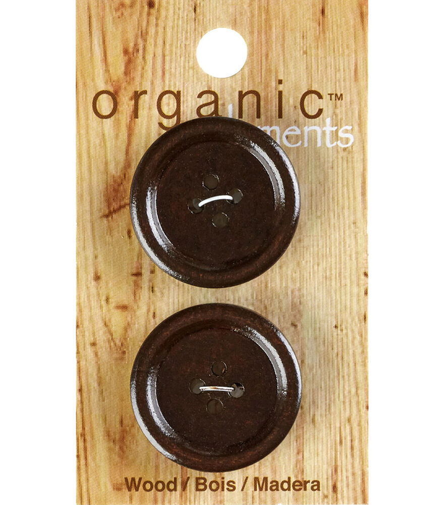 Organic Elements 1 1/8" Wood Round Buttons 2pk, Brown, swatch
