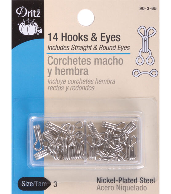 Dritz Hooks & Eyes, 14 pc, Nickel, Size 3, , hi-res, image 1