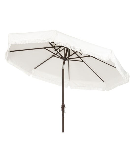Safavieh 9' Milan White Fringe Double Top Crank Patio Umbrella, , hi-res, image 6