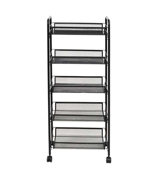 Honey Can Do 17.5" x 41" Black 5 Tier Storage Cart With 4 Hooks & Wheels, , hi-res, image 8