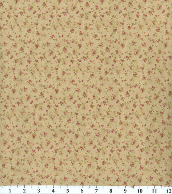 Robert Kaufman Premium Cotton Fabric Flowers on Tan