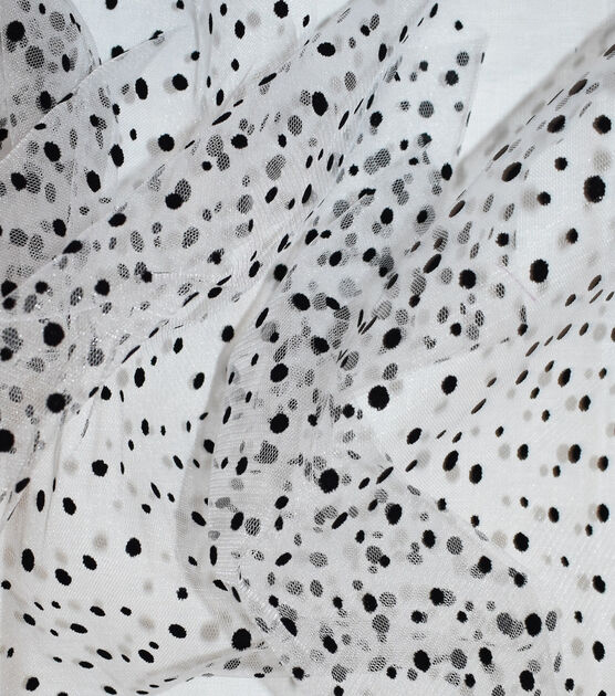 Dot Knits Lace Fabric- Lace PrtD348 Black-White Dot - Fabrics by