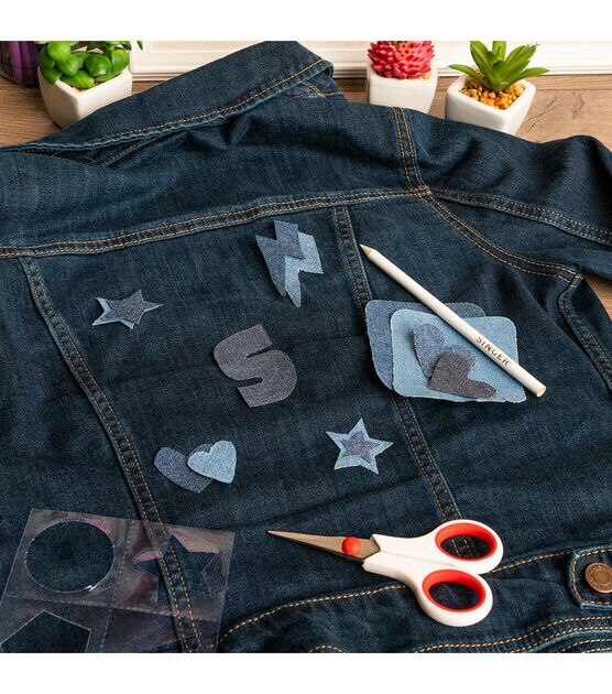 SINGER Fabric Iron-On Denim Patches with Stencil, Assorted Sizes, 12 ct, , hi-res, image 7