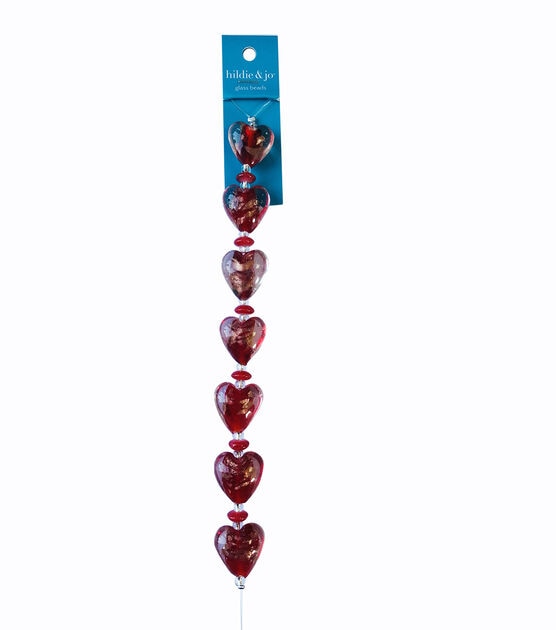 7" Red Heart Glass Strung Beads by hildie & jo