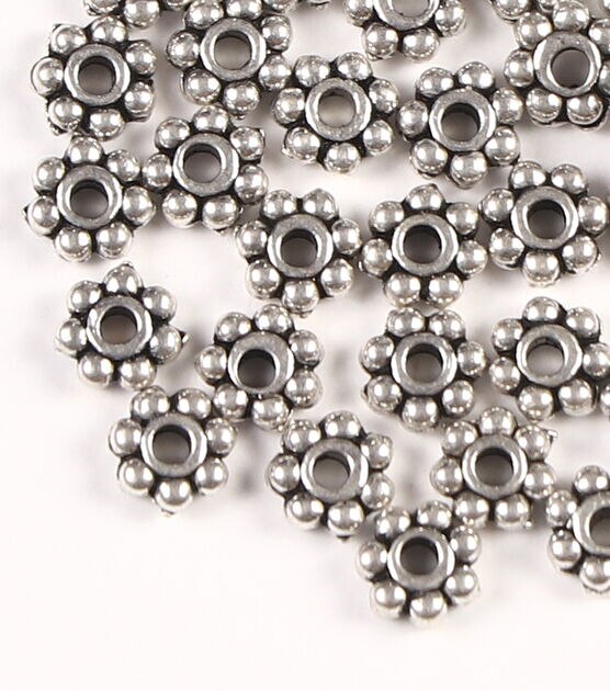 4mm Antique Silver Cast Metal Flower Spacer Beads 31pc by hildie & jo, , hi-res, image 2