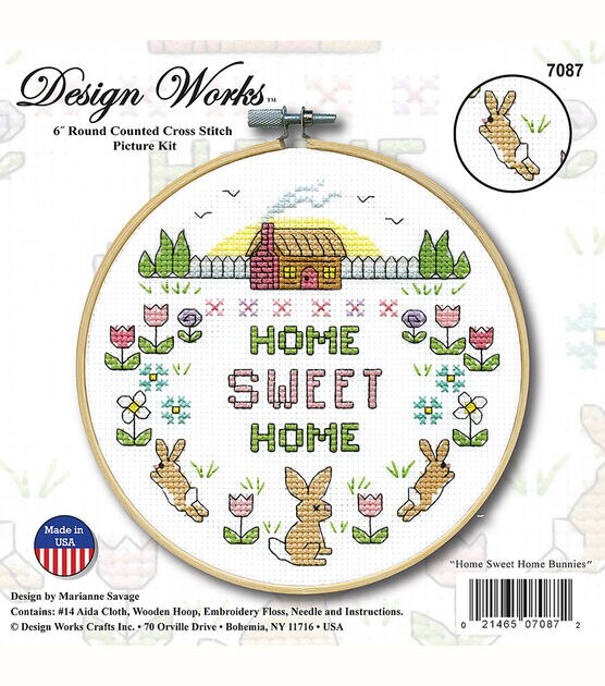 Design Works 6" Home Sweet Home Bunnies Round Counted Cross Stitch Kit, , hi-res, image 3