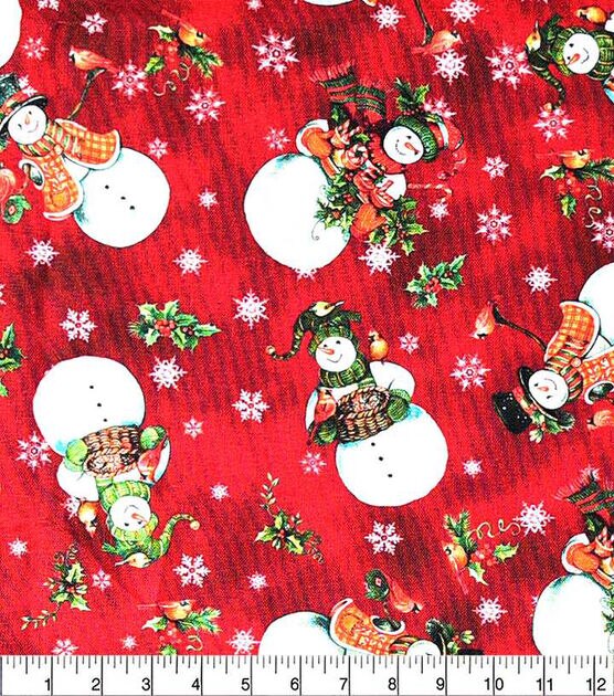 Happy Snowman on Red Christmas Cotton Fabric, , hi-res, image 2