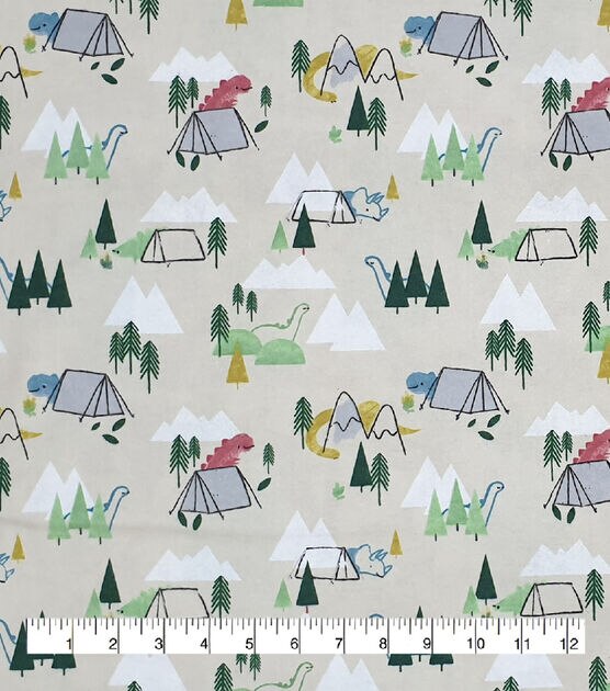 Watercolor Camping Dinos Super Snuggle Flannel Fabric