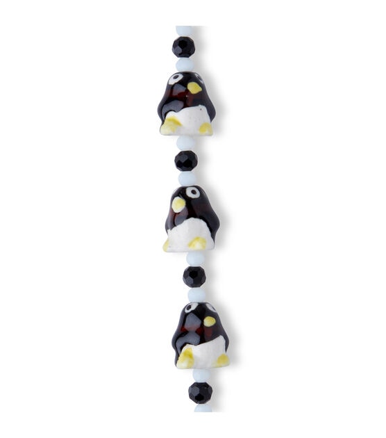 7" Black Ceramic Penguin Strung Beads by hildie & jo, , hi-res, image 3
