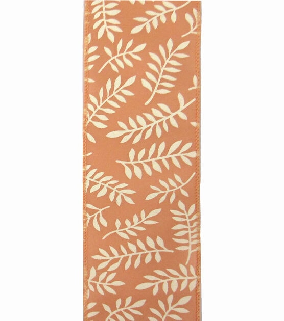 Save the Date 2.5" x 15' Ivory Ferns on Peach Ribbon, , hi-res, image 2