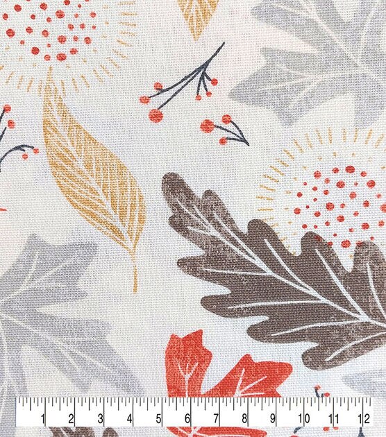 Autumn Leaves Grey Cotton Canvas Fabric, , hi-res, image 3