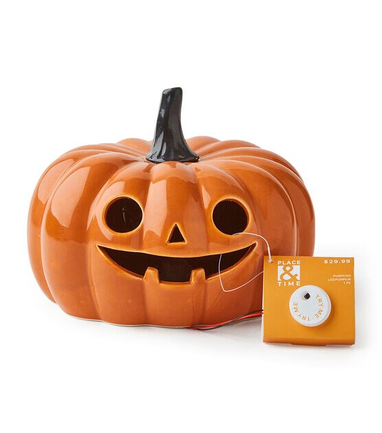 8" Halloween Orange LED Ceramic Jack O Lantern by Place & Time
