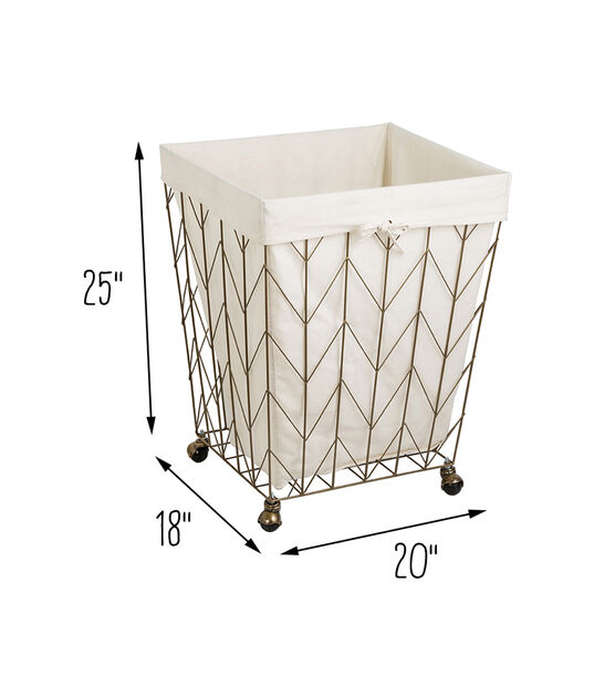 Honey Can Do 25" Bronze Chevron Wire Rolling Hamper With Canvas Liner, , hi-res, image 6