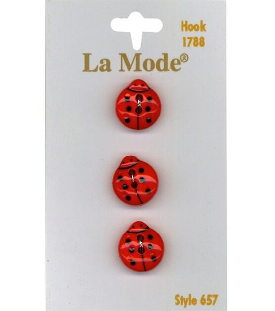 La Mode 3pk Red & Black Ladybug 2 Hole Buttons