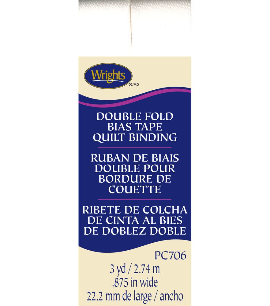 Wrights 7/8" x 3yd Double Fold Quilt Binding, White, swatch