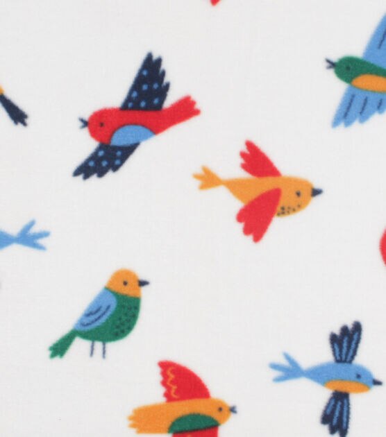 Birds on White Anti Pill Fleece Fabric by POP!, , hi-res, image 1