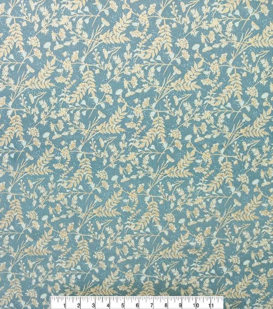 Foliage on Teal Quilt Metallic Cotton Fabric by Keepsake Calico, , hi-res, image 2