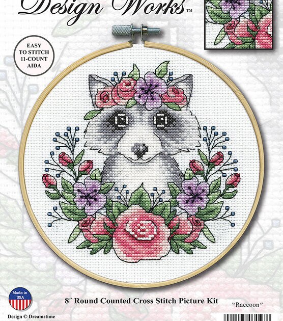 Design Works 8" Raccoon Round Counted Cross Stitch Kit, , hi-res, image 2