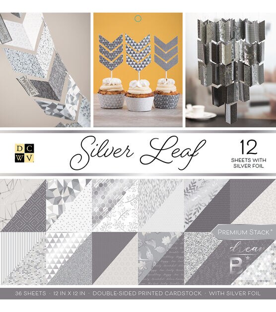 DCWV 36 Sheet 12" x 12" Silver Leaf Double Sided Printed Cardstock