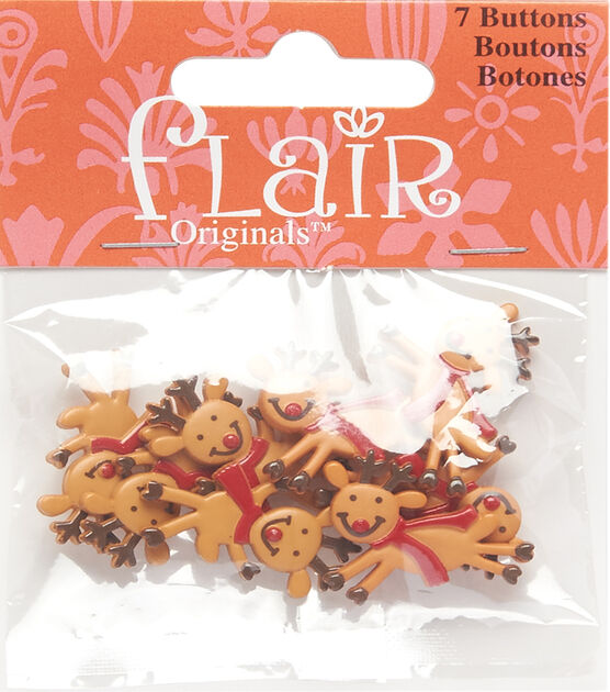 Flair Originals 1" Fun Reindeer Shank Buttons 7pc