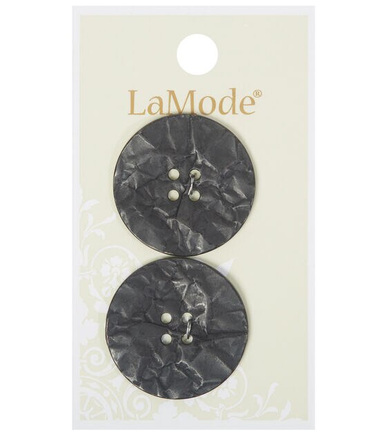 La Mode 1 1/8" Black Textured Metal 4 Hole Buttons 2pk