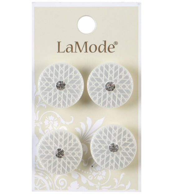 La Mode 13/16" White With Rhinestone Shank Buttons 4pk
