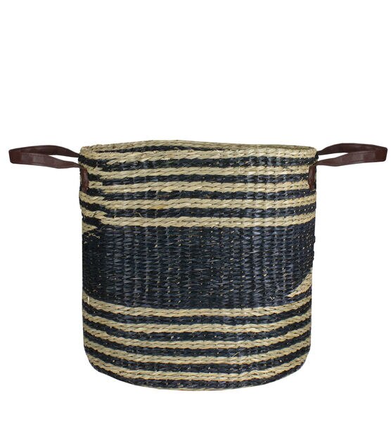 Northlight 15" Beige & Black Woven Seagrass Basket With Handles, , hi-res, image 5