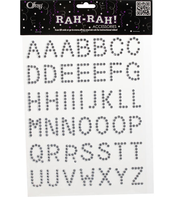 Offray 44pc Rah Rah Iron On Alphabet Ribbon Rhinestones