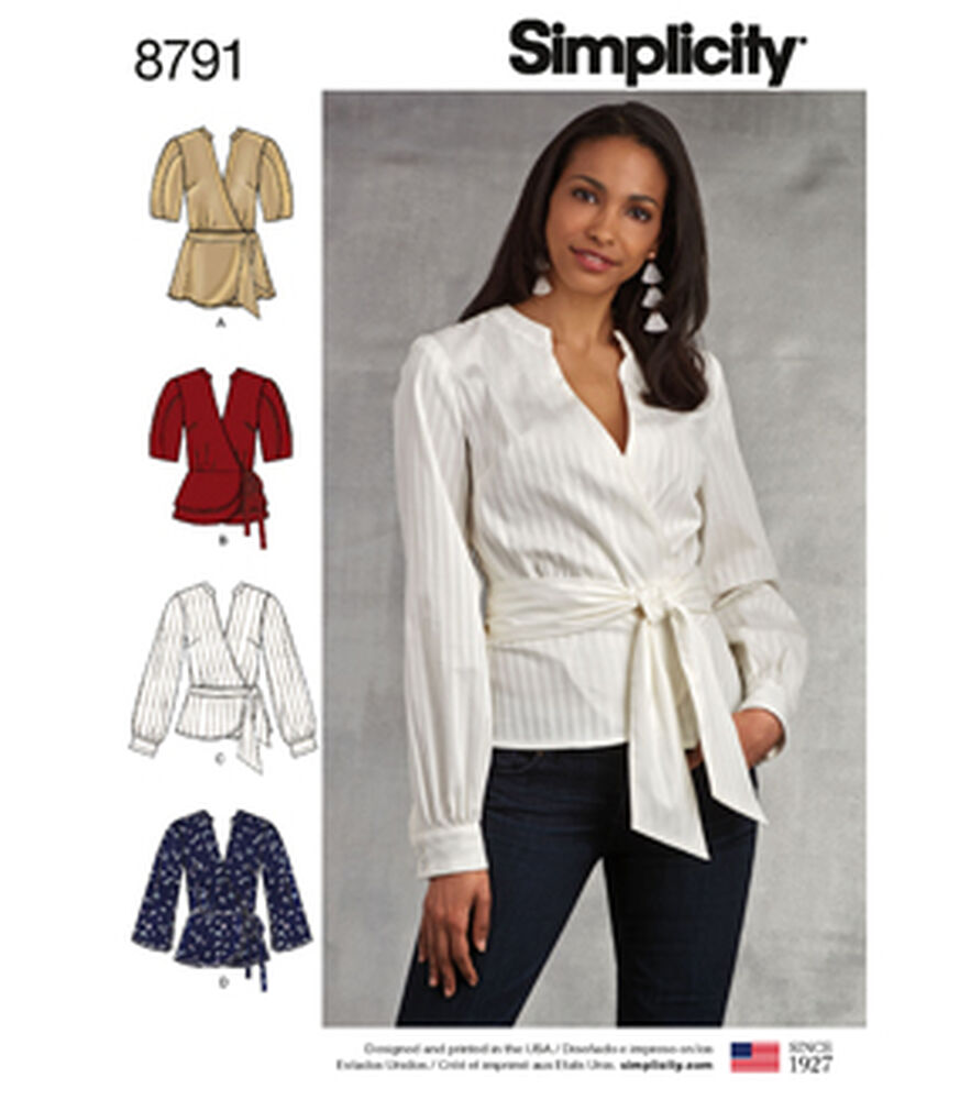 Simplicity S8791 Size 6 to 24 Misses Wrap Tops Sewing Pattern, H5 (6-8-10-12-14), swatch