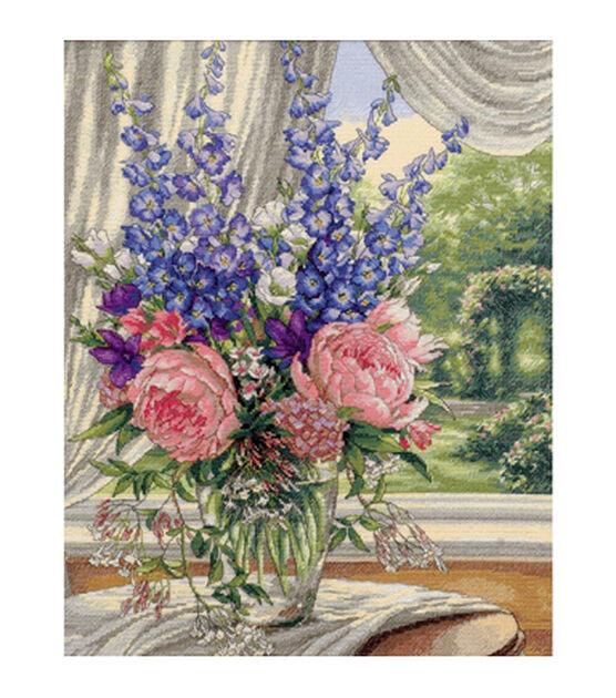 Dimensions 16" x 19" Peonies & Delphiniums Counted Cross Stitch Kit