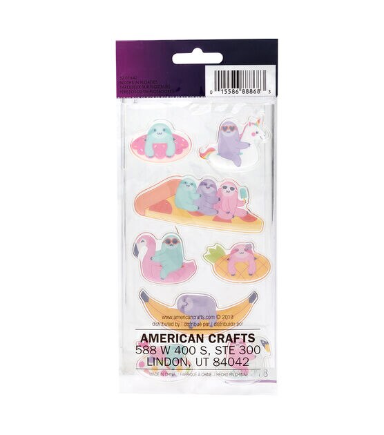 American Crafts Stickers Sloths in Floaties, , hi-res, image 3