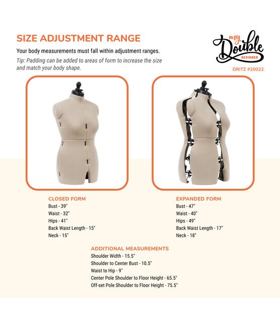 Dritz® My Double Designer Medium Dress Form with Adjustable Tri