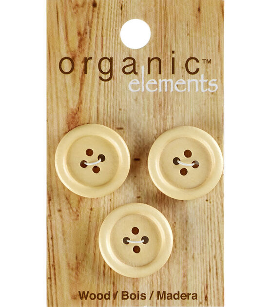 Organic Elements 13/16" Tan Wood Round 4 Hole Buttons 3pk